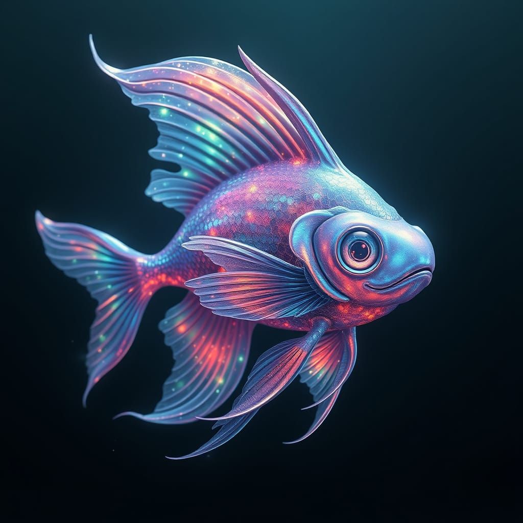 Cosmic Fish with Iridescent Scales and Ethereal Glow