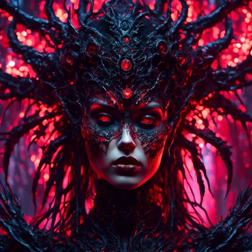 Demonic Beauty with Iridescent Hair in Dark Fantasy Style