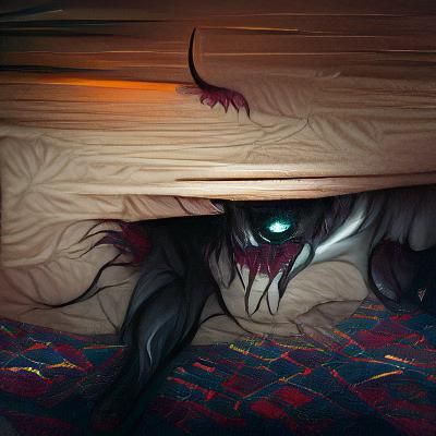 Sinister Creature Hiding Under Bed, Dark Fantasy