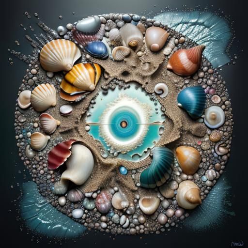 Seashells on Sunlit Beach in Surrealist Style