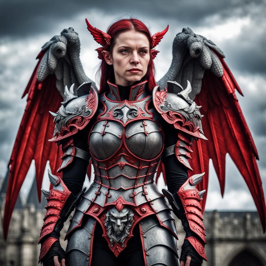 Gothic Armored Gargoyle Hybrid with Red Wings
