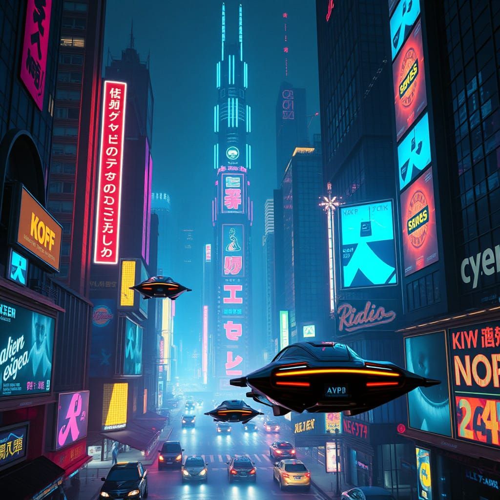 Neon-Lit Cyberpunk Metropolis in 2077