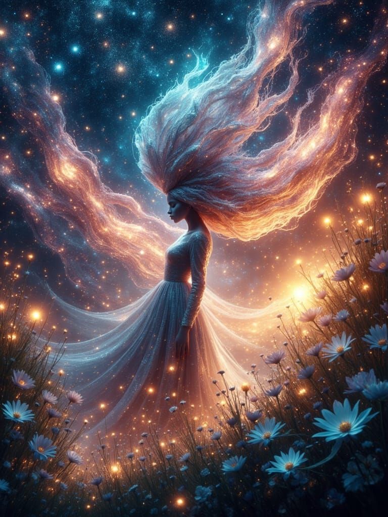 Celestial Being Tending Cosmic Garden, WLOP Style