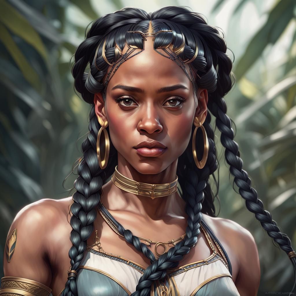 Detailed Portrait of Black Amazon Warrior