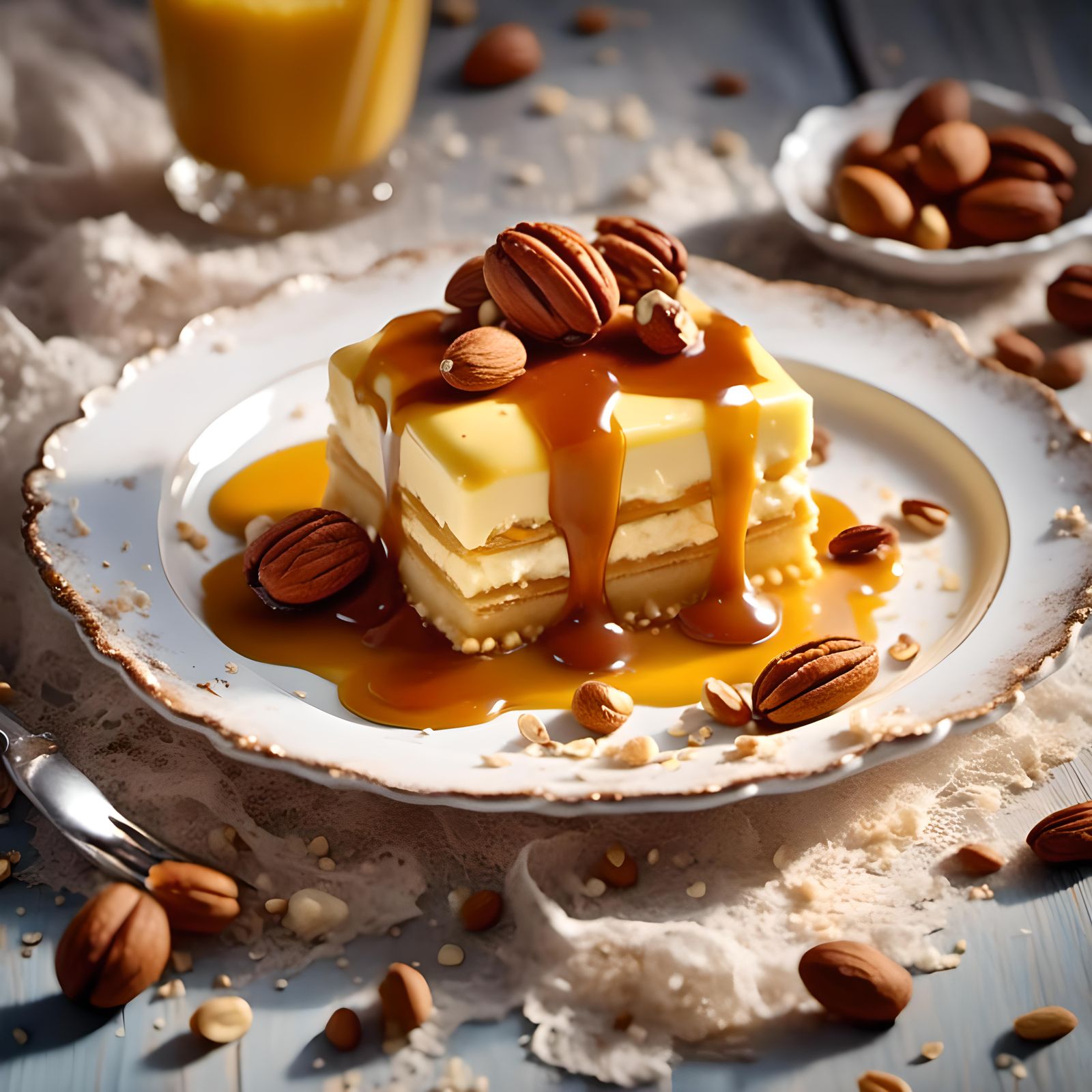 Close-up of a Decadent Custard Cream Cake