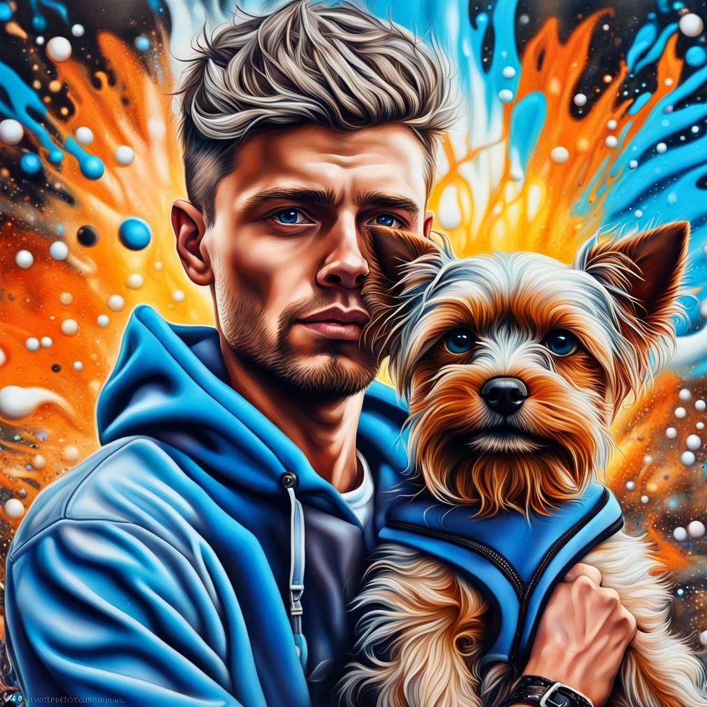 Man and Yorkshire Terrier in Graffiti Street Art