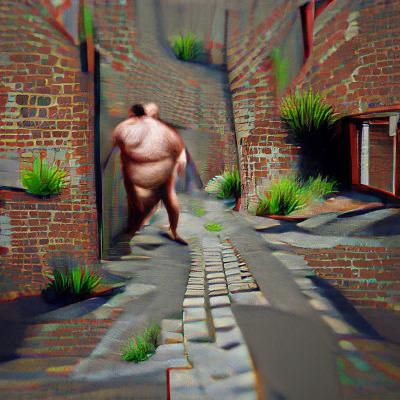 Nude Man Running in Alleyway, 8K Resolution