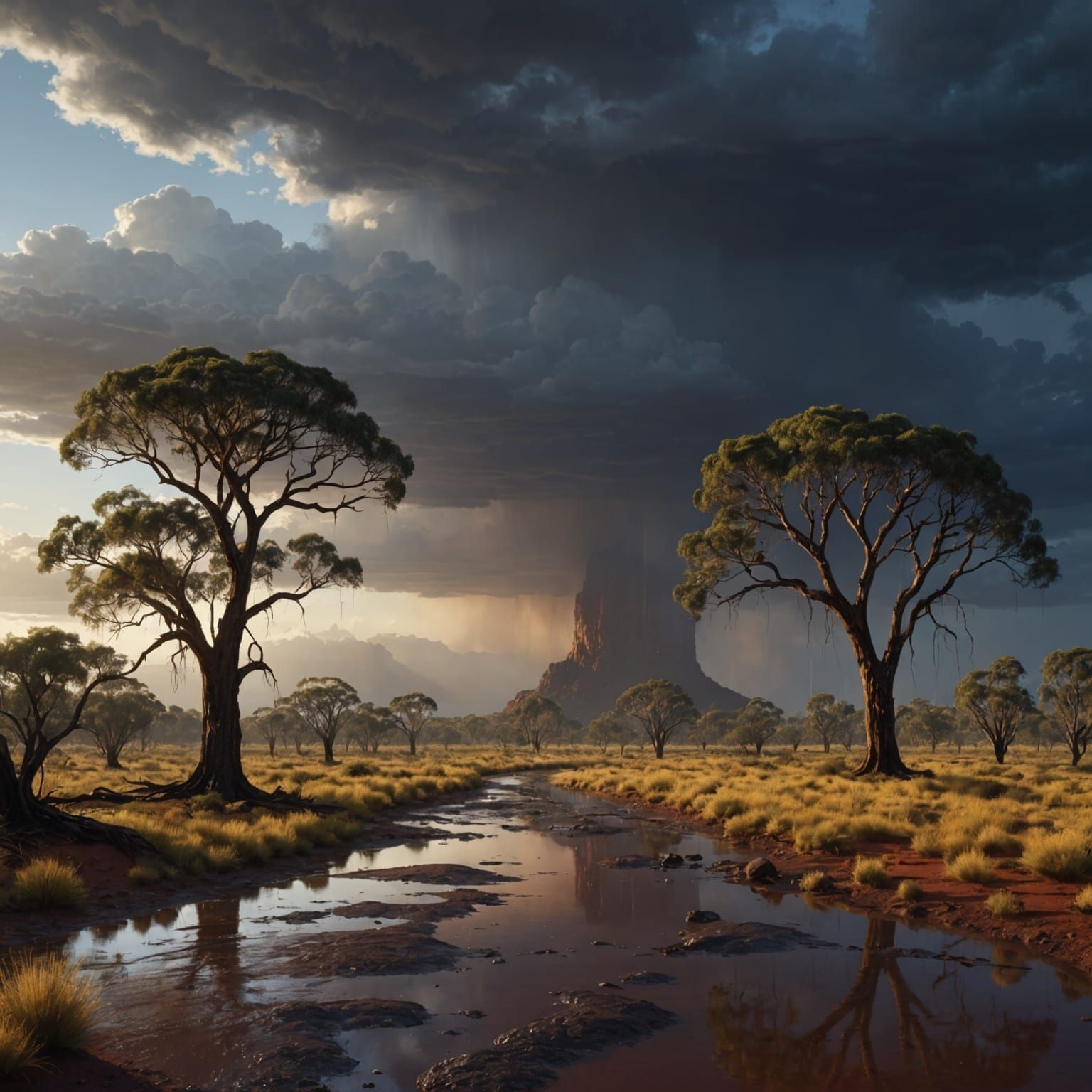 Rainy Outback in Australian Tonalist Style