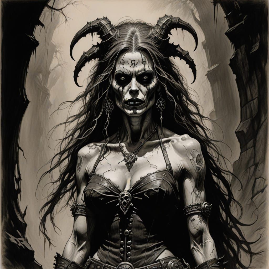 Living Dead Girl in Frazetta Charcoal Style