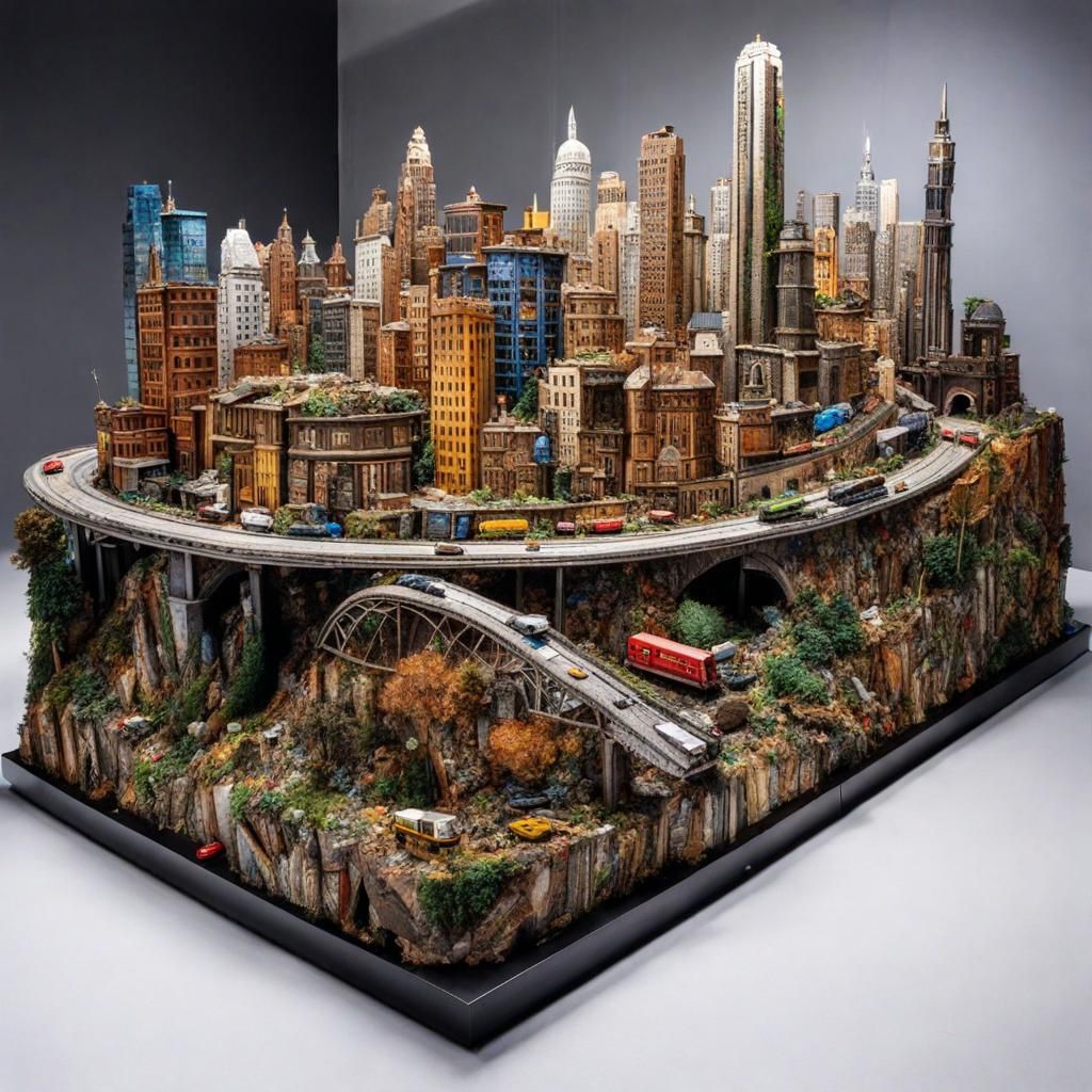 Big city made of recycling material, waste, cardboard, paper