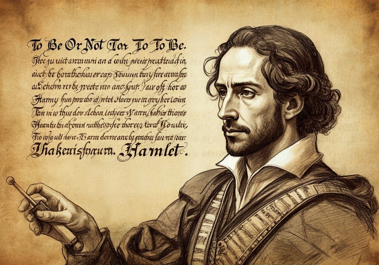 Hamlet's Speech in Calligraphy, Renaissance Drawing