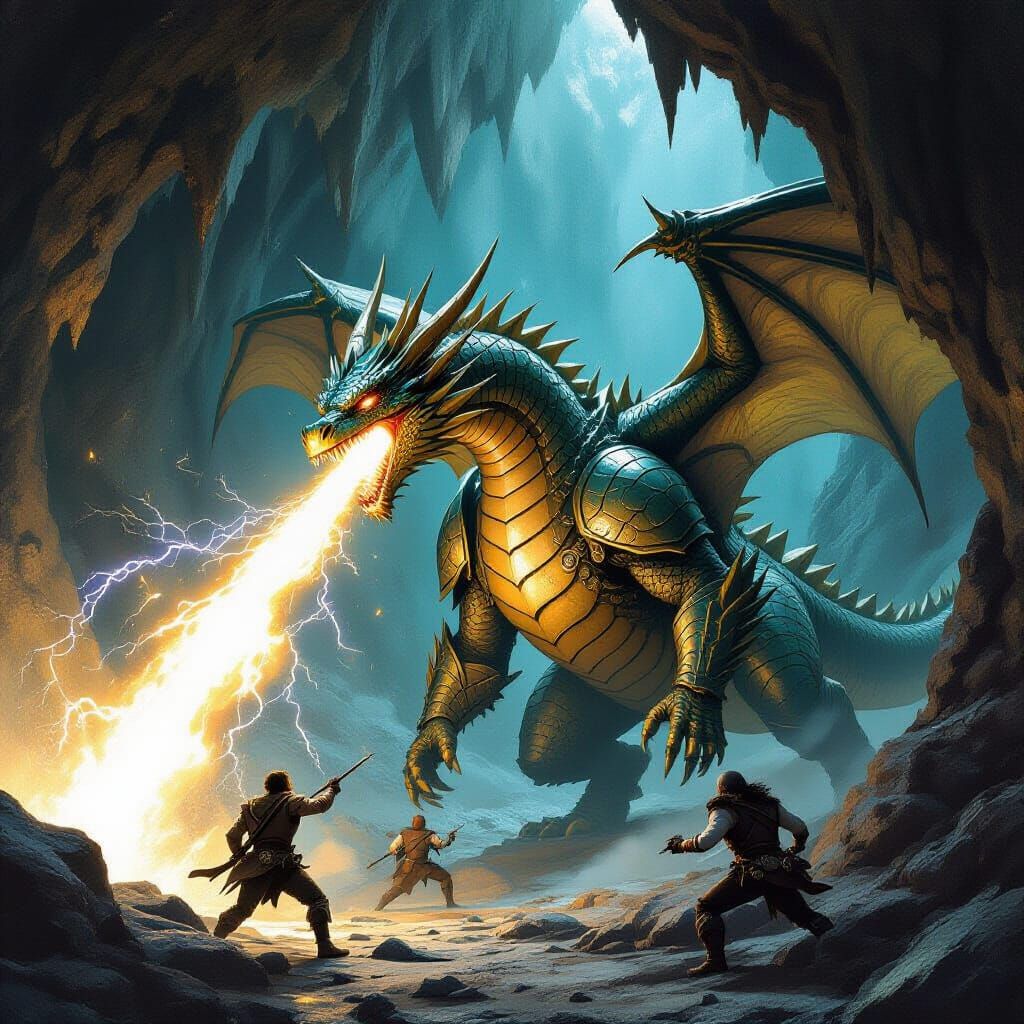 Bronze Dragon's Lightning Breath in Cavern