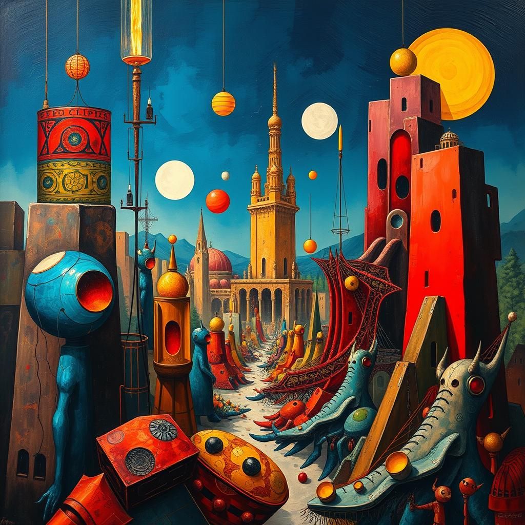 Surreal Folk Art Geometrics in Impasto Style