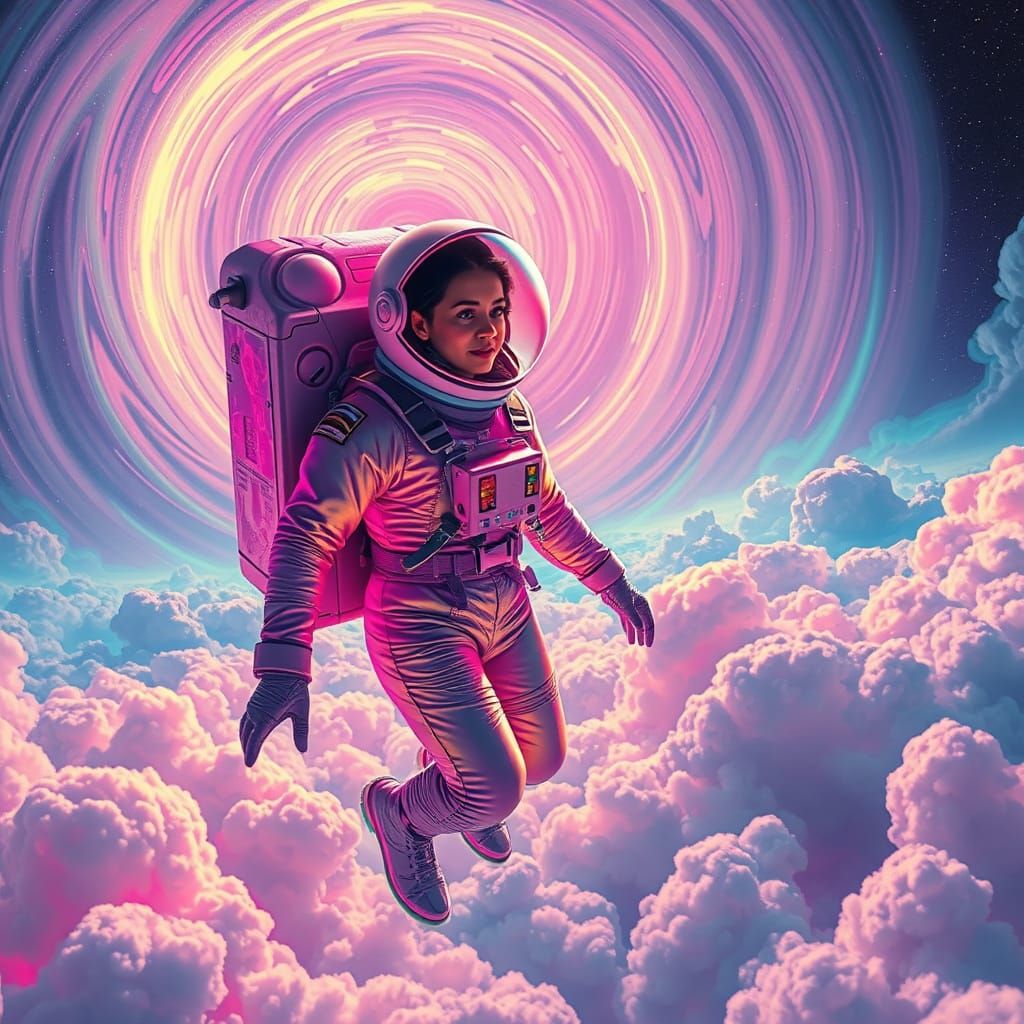 Vibrant Cosmic Goddess in Swirling Clouds