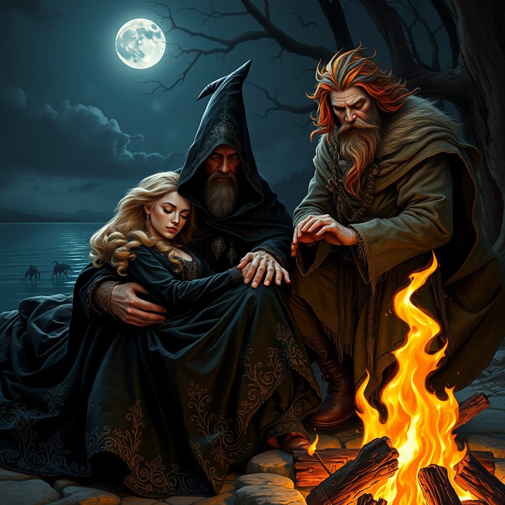 Dark Wizard by Fiery Lake in Frazetta-Inspired Style