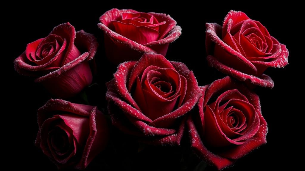 Luxurious Red Roses in Frosty Darkness