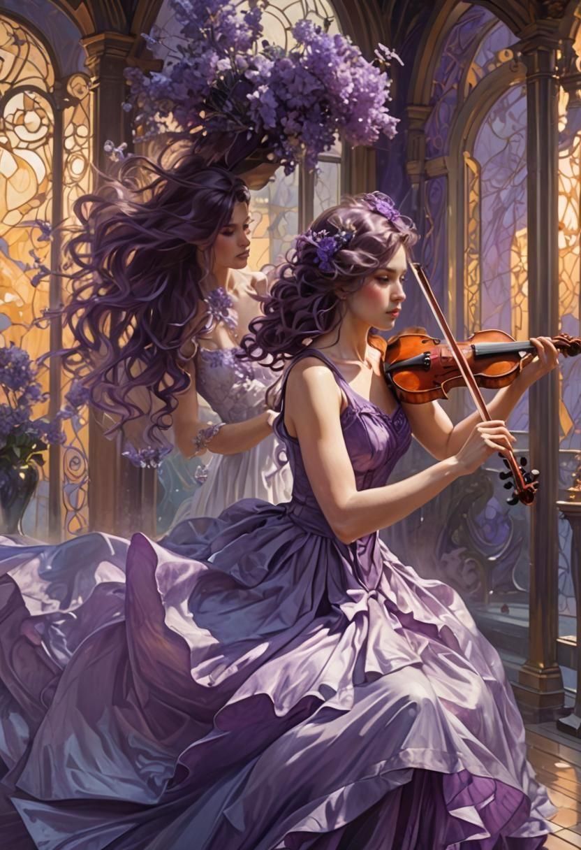 Purple Violinist Portrait in Hyperdetailed Style