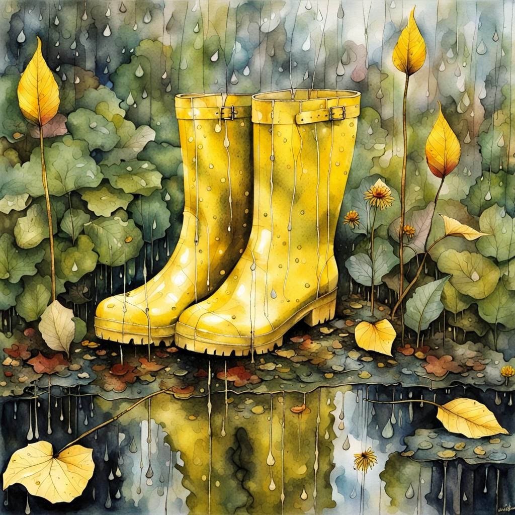 Lonely Rain Boots in Overgrown Spring Garden