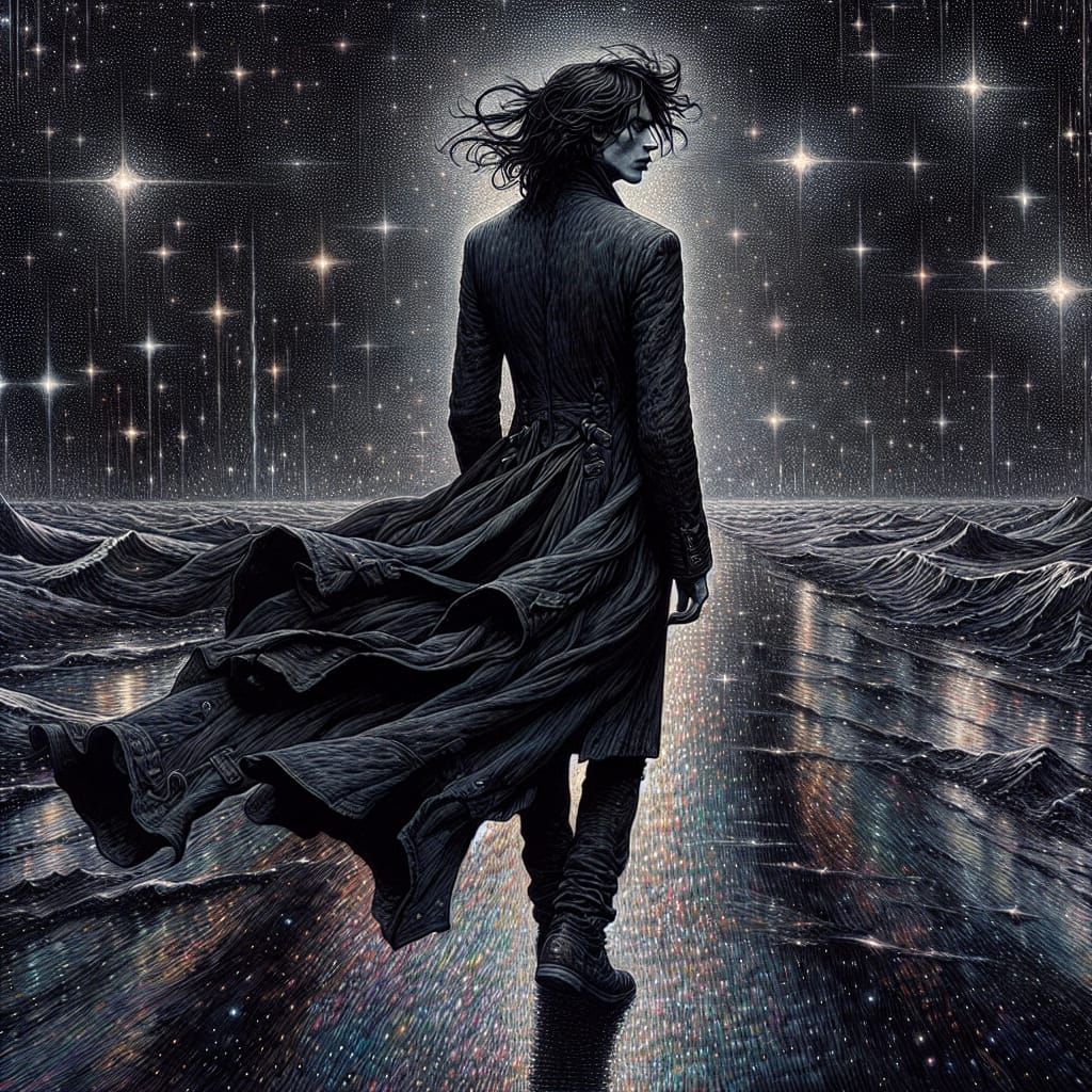 Silhouette on Star Road in Dark Universe