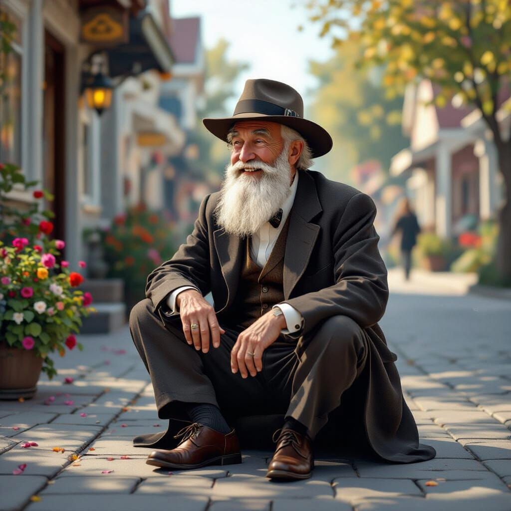 Realistic Portrait of Smiling Grandpa in Fedora
