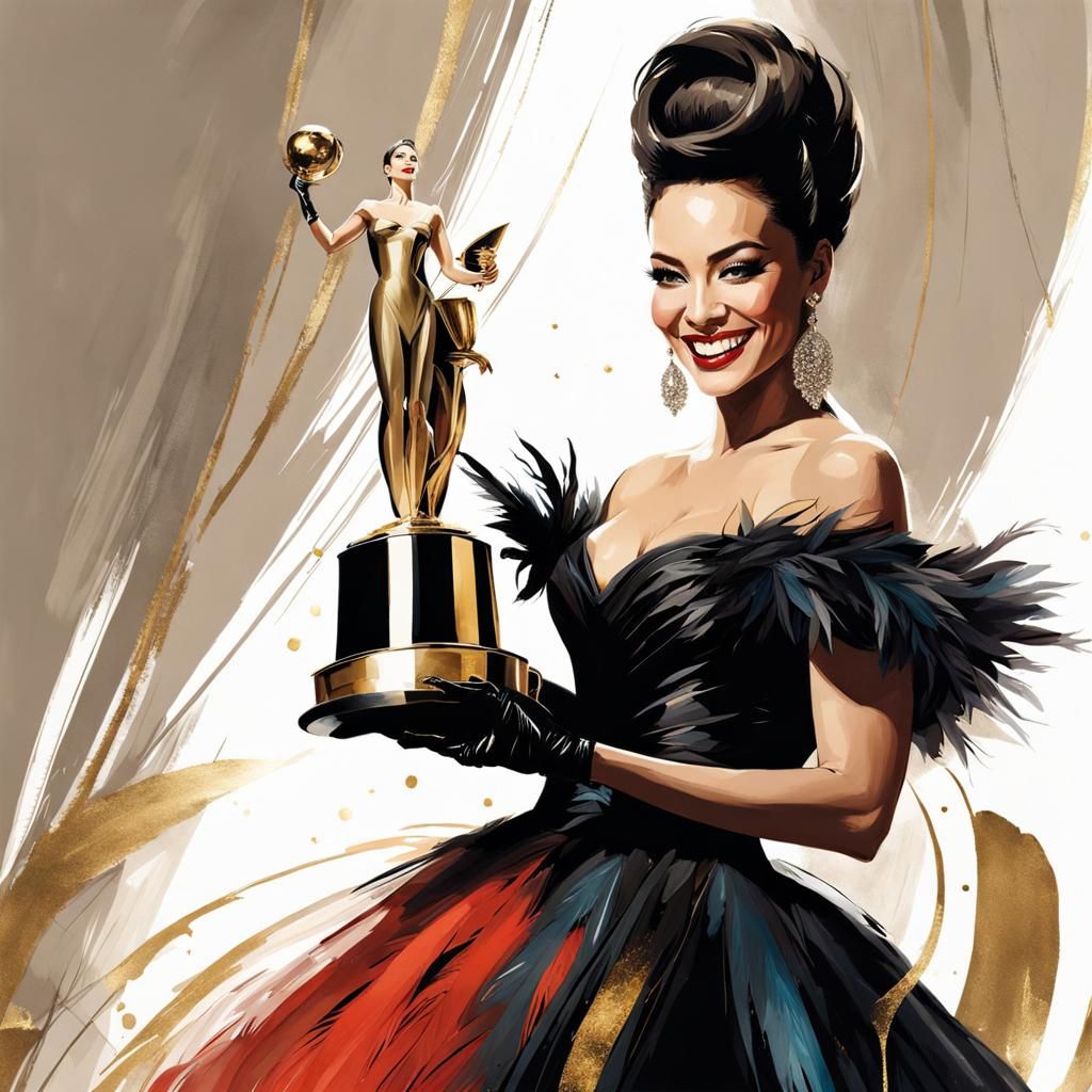 Actress Accepts Award in Dramatic Cinematic Art