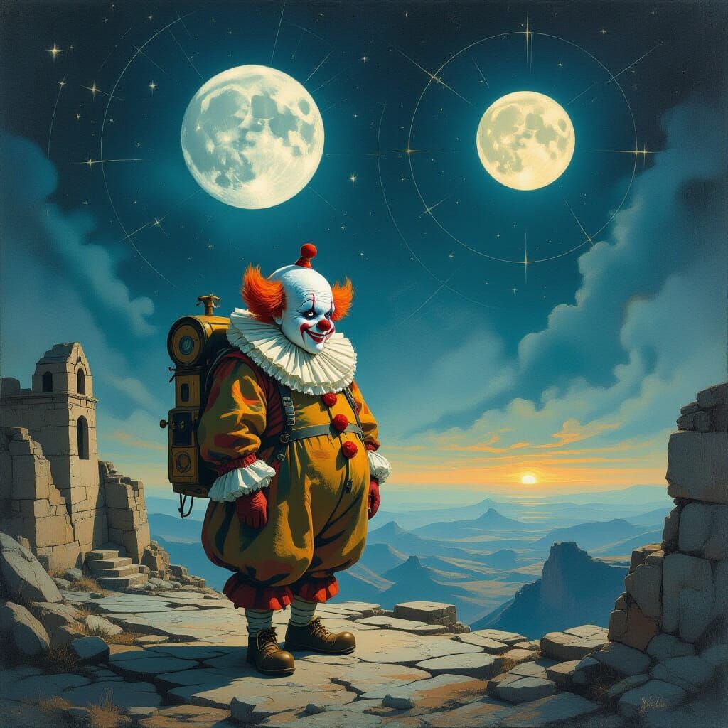 A clown An ancient, crumbling world