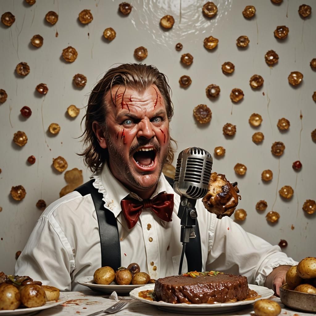 Singing Meatloaf in Spotlight: Hyper-Realistic Digital Art