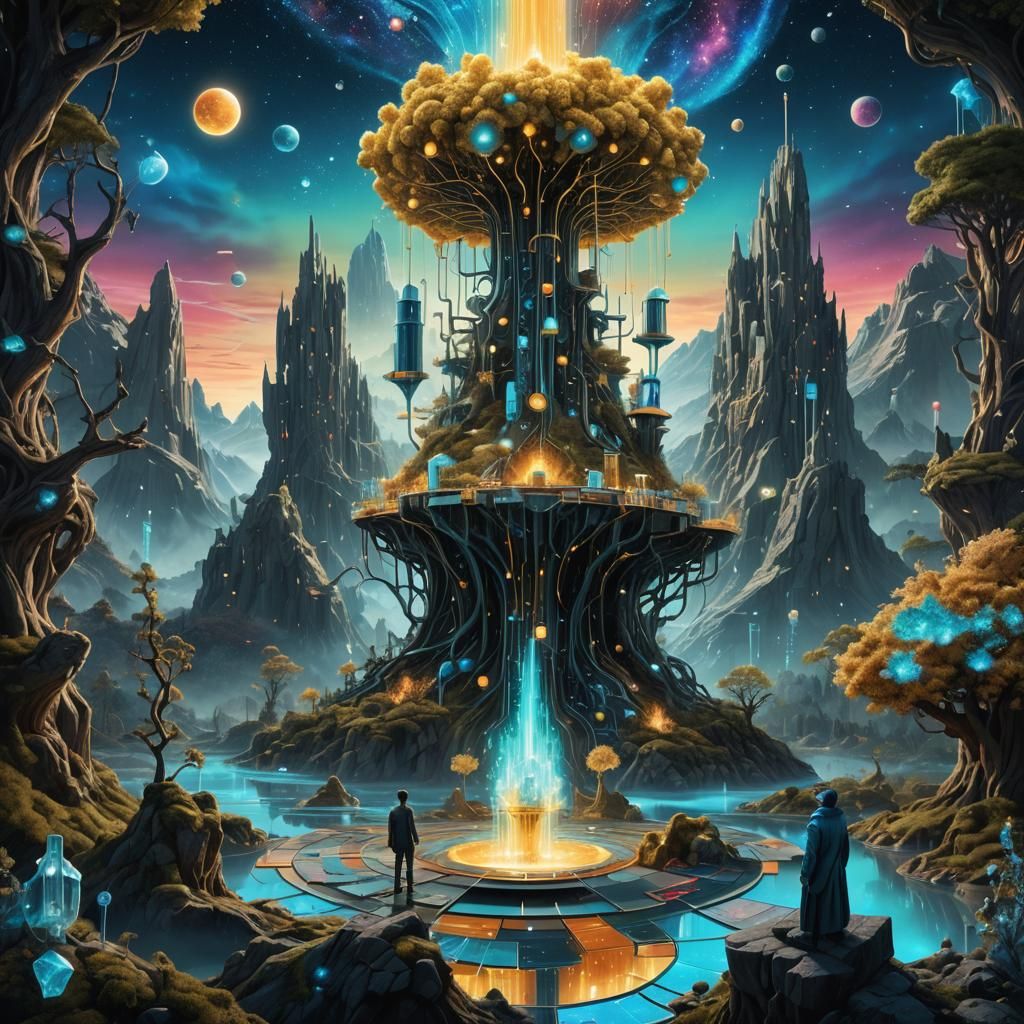 Periodic Table Elements in Surreal Landscape