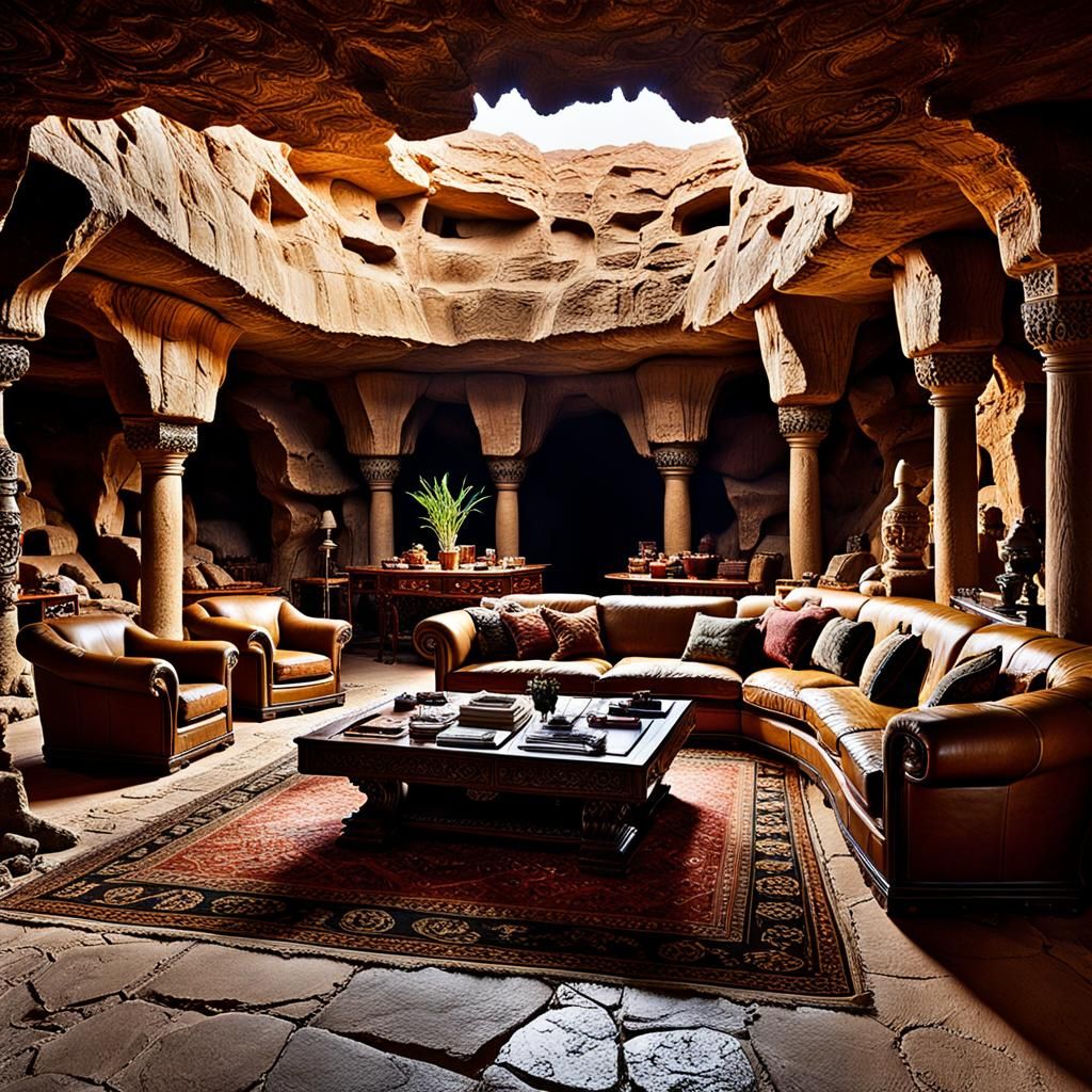 Opulent Desert Cave Hideout in Fantasy Concept Art