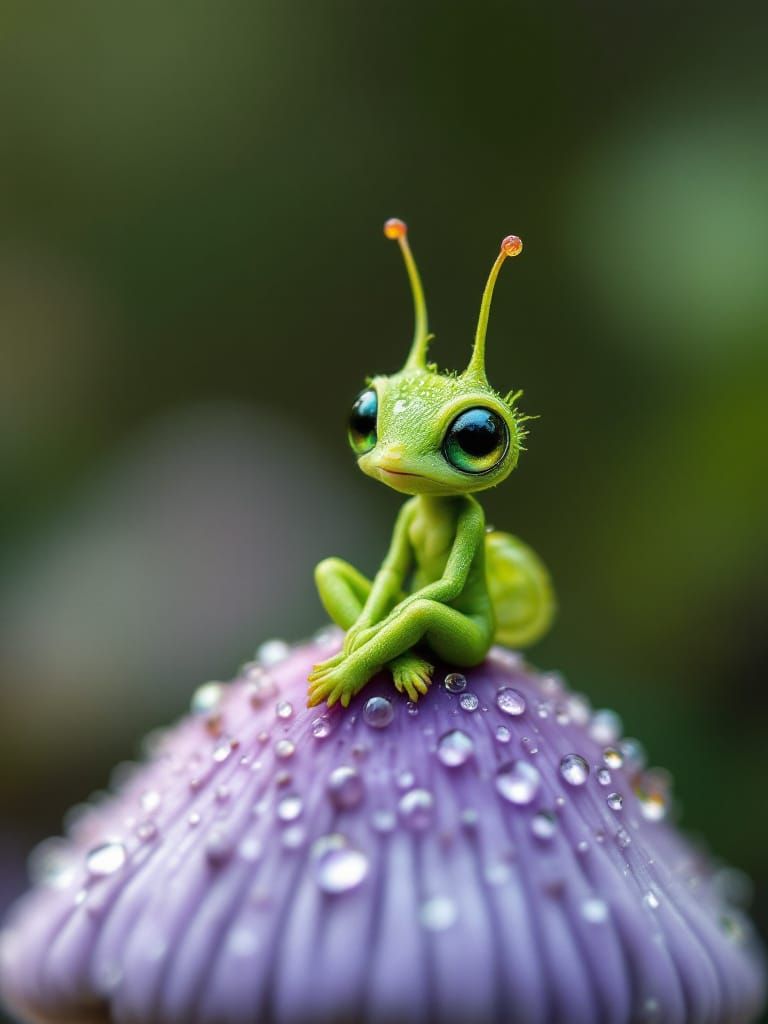 Green Dryad Fairy on Purple Mushroom