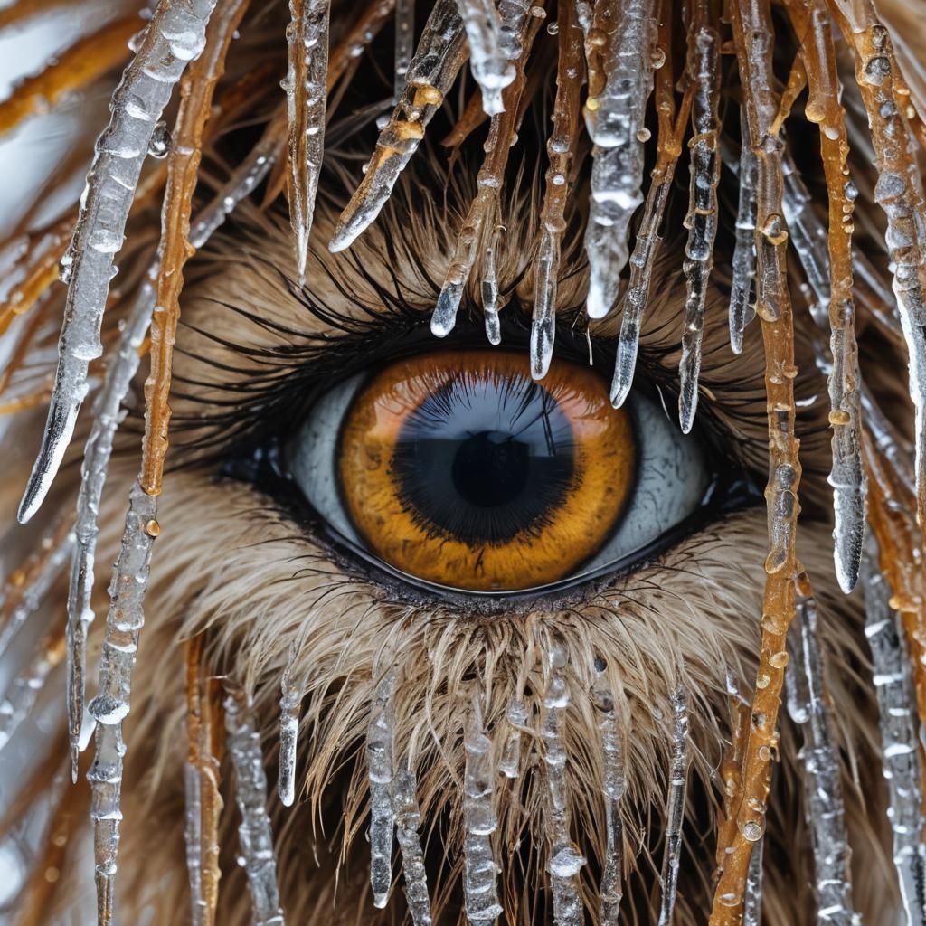 Extreme Close-Up of a Frozen Yellow Eye