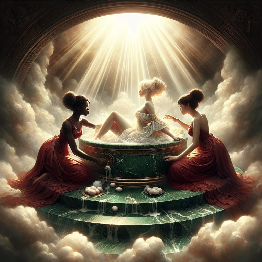 Princess in Marble Bath with Maids, Soft Focus