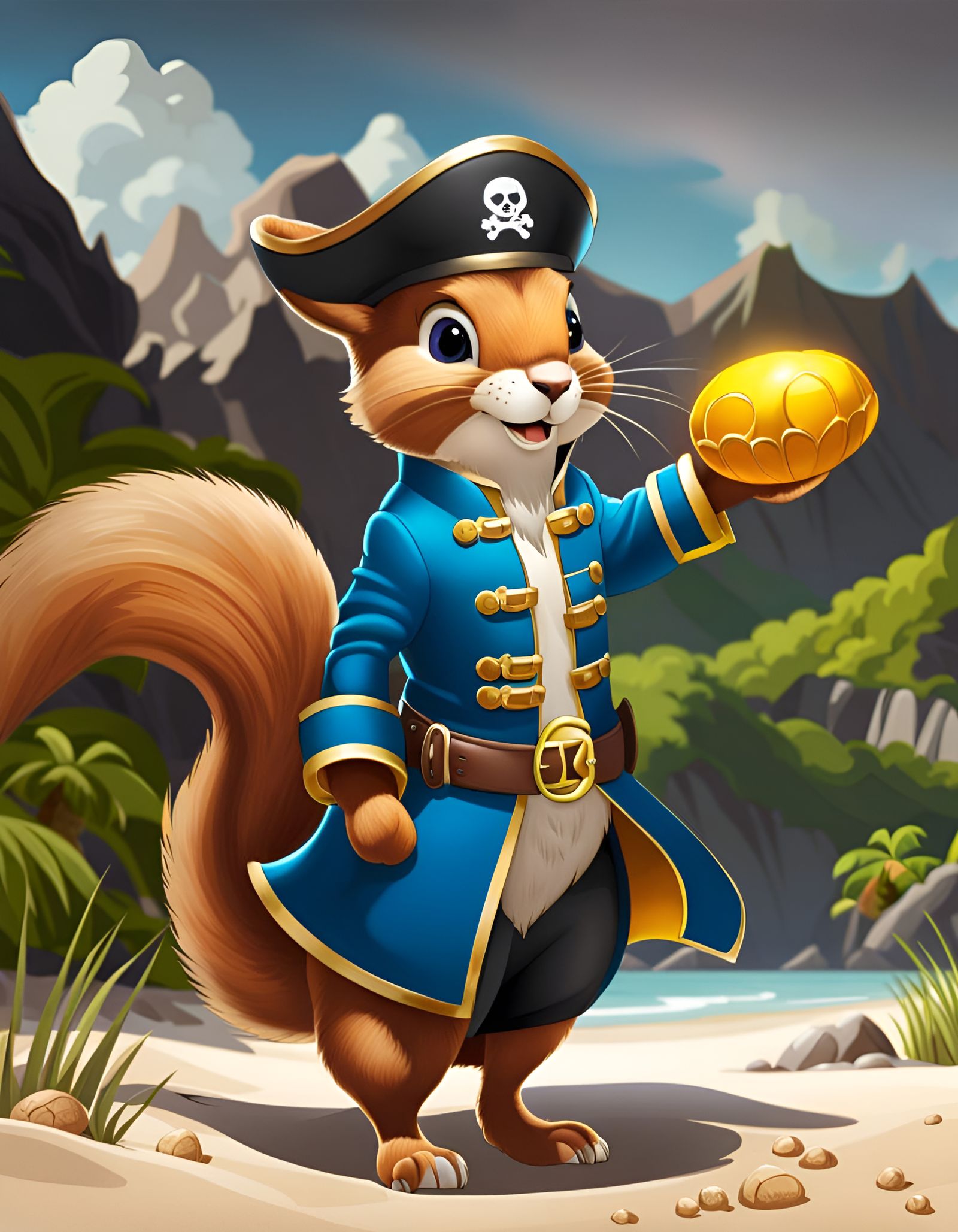 Joyful Squirrel Pirate Finds Treasure, Anime Style