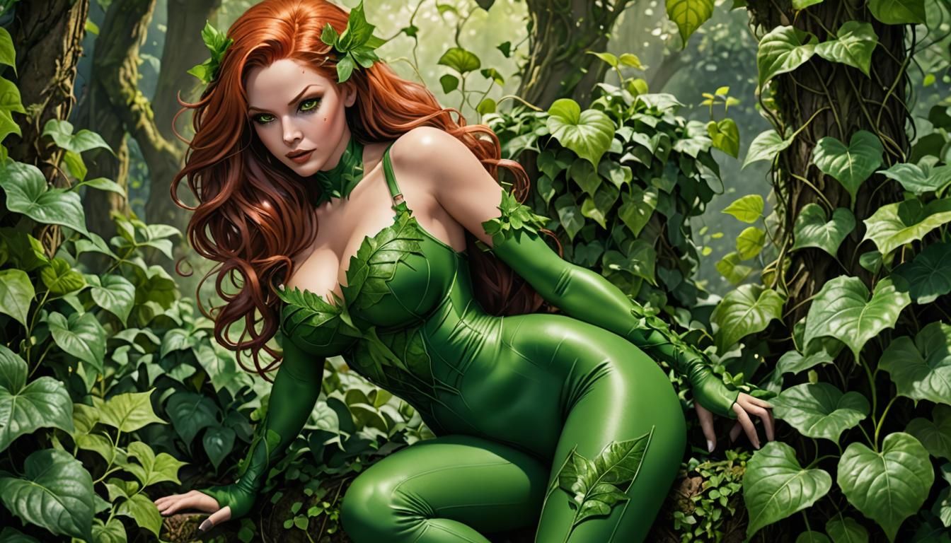Hyperrealistic Poison Ivy in Green Unitard