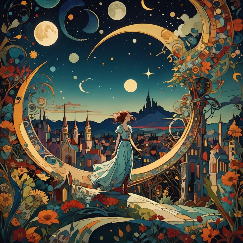 Fantastical Scene Inspired by Kandinsky and Mucha