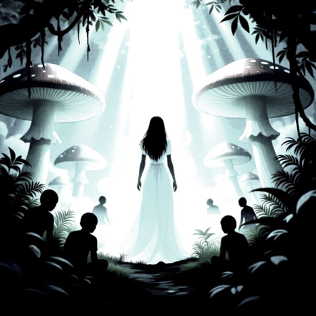 Bioluminescent Jungle Scene in Ghibli Style