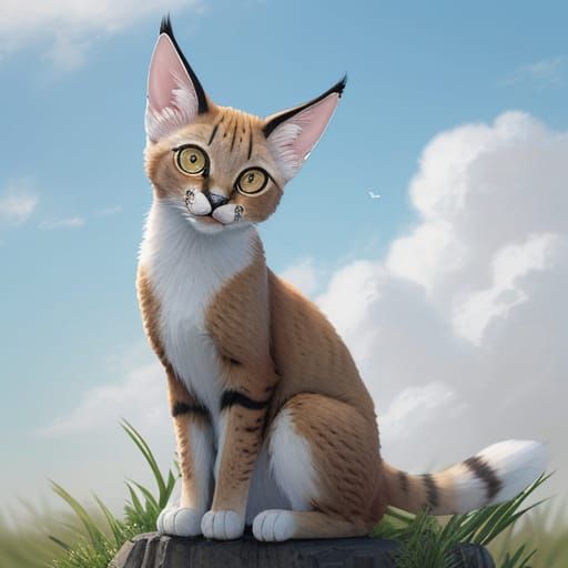 Enchanting Caracal Kitten with Cloud Wings