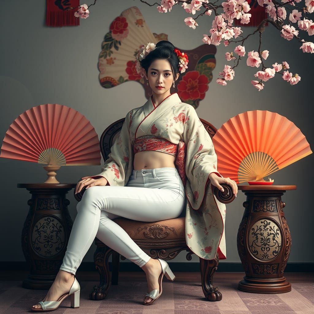 Geisha in Modern Attire with Traditional Accents