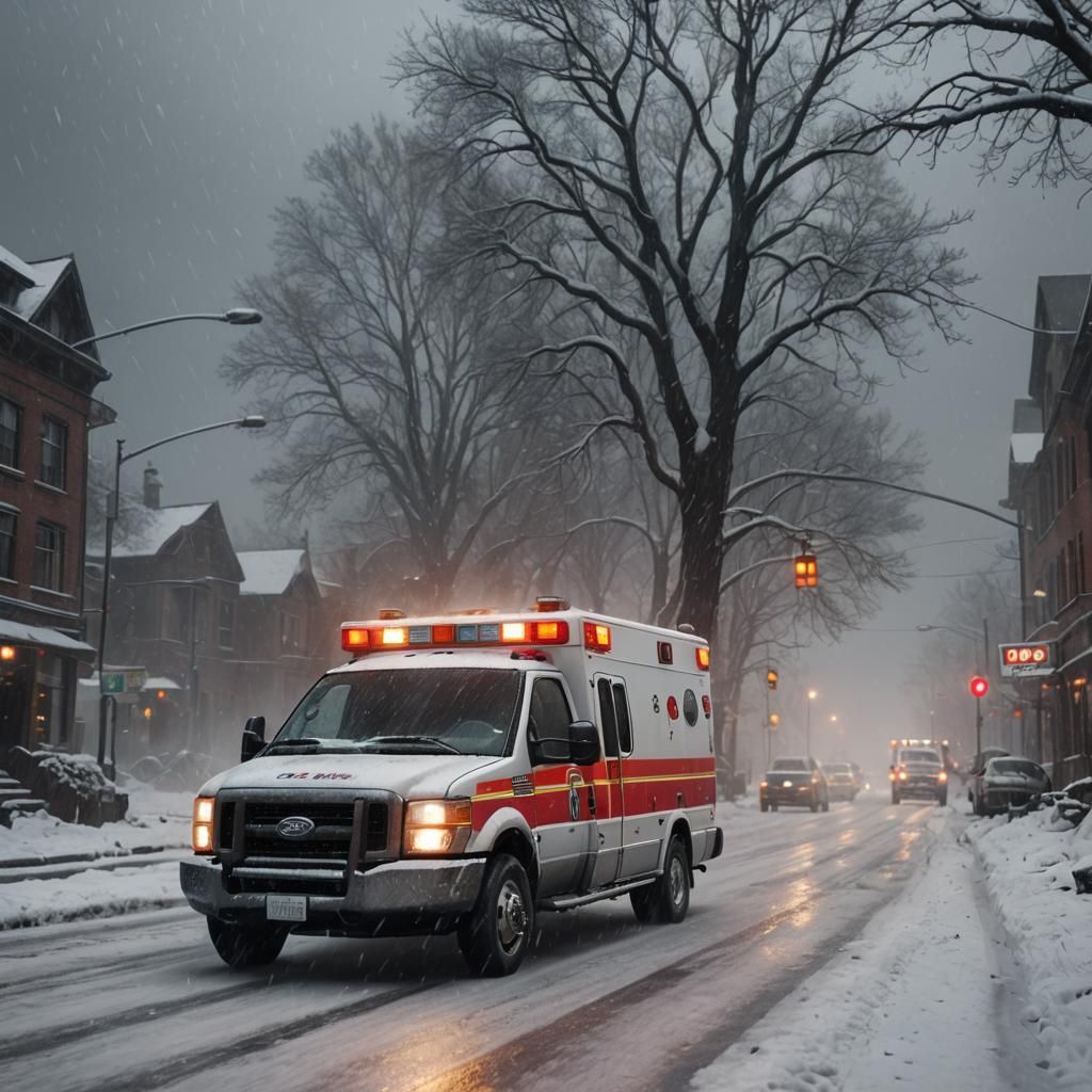 Ambulance in Snowstorm: Detailed Matte Painting