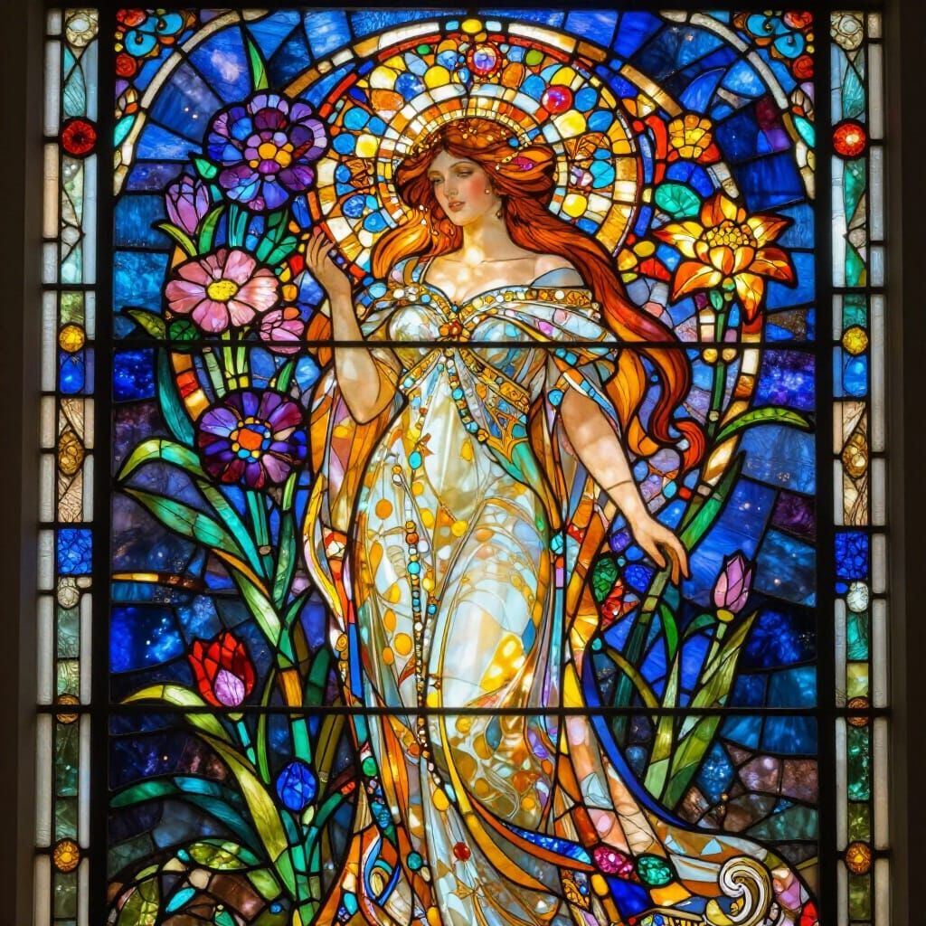 Gemstone Flower Bouquet in Luminous Stained Glass