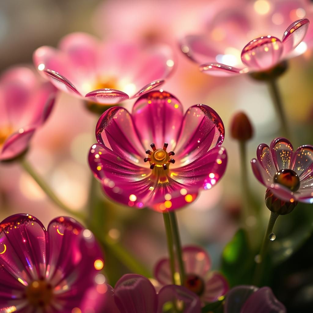 Microscopic Glass World with Unique Glass Flowers