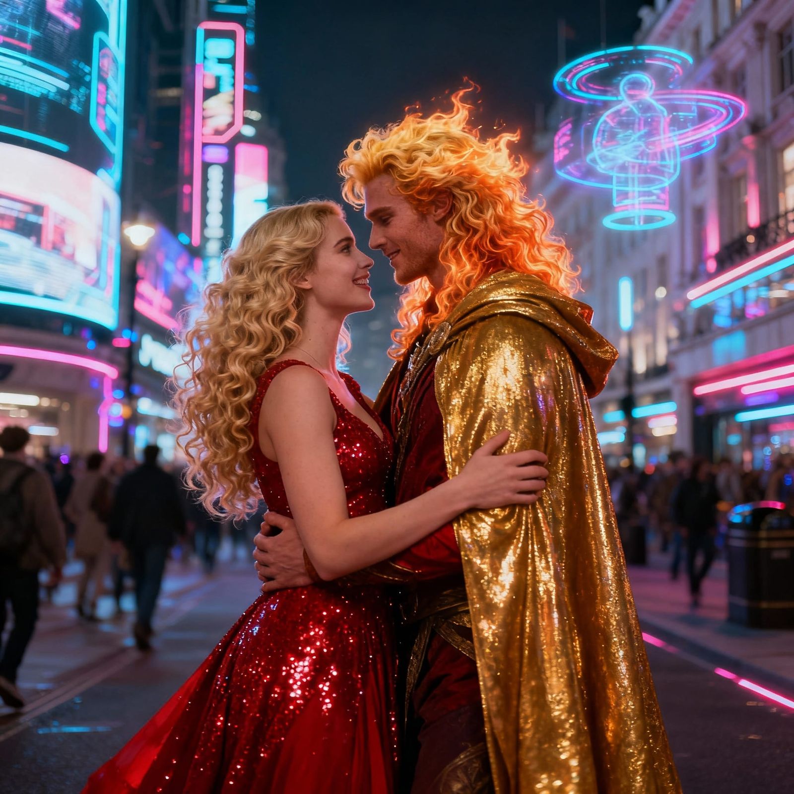 London 2100: Futuristic Romance in Neon Glow