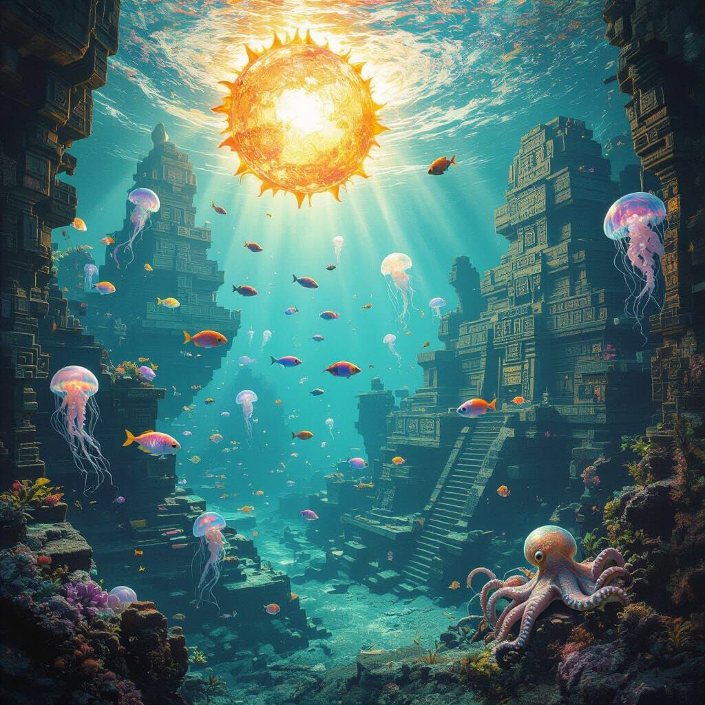 Sunken Atlantis City in Mayan Sci-Fi Style
