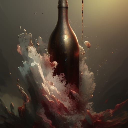 Wine Bottles Ink Splatter in Hyperdetailed Splash Art