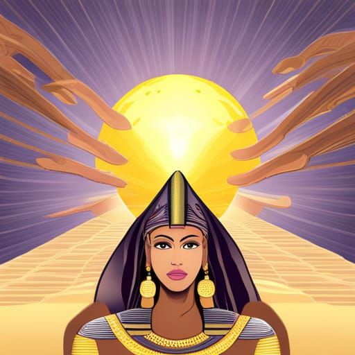 Egyptian Goddess with Pyramid and Full Moon
