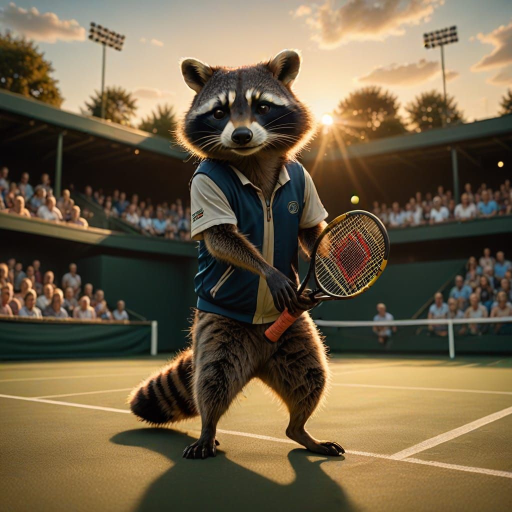 Hyperrealistic Raccoon Tennis Player at Wimbledon