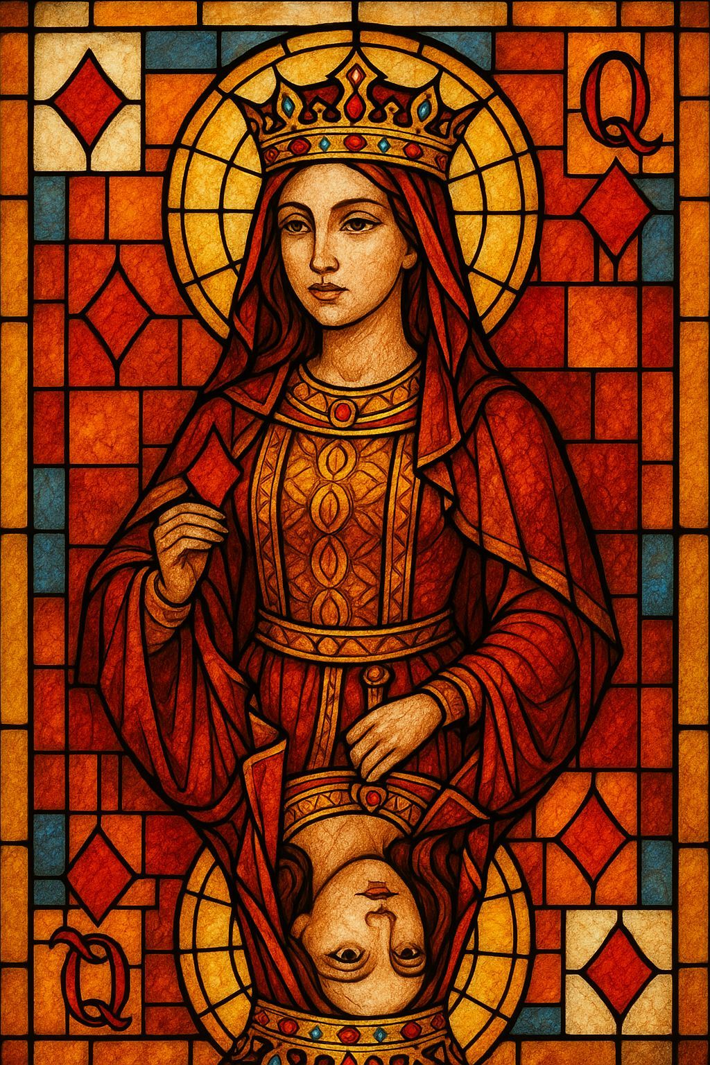 Stained Glass Queen of Diamonds Portrait