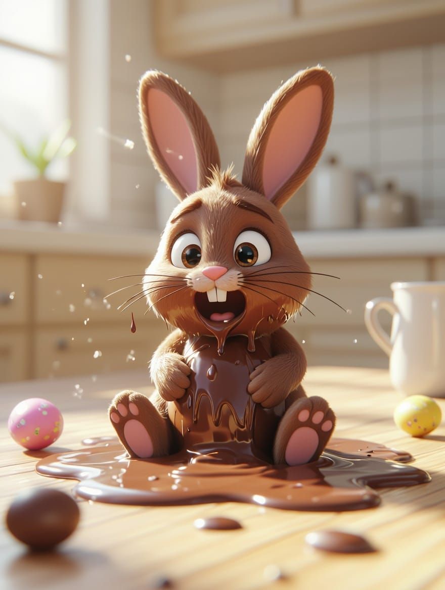 Melting Easter Bunny in Vivid Chocolate Fantasy