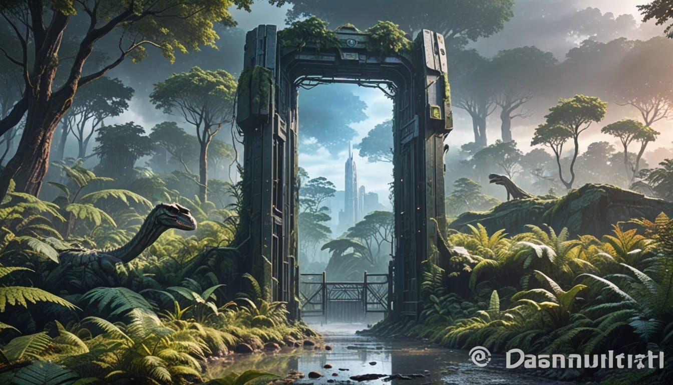 Mysterious Futuristic Gate in a Primeval Landscape