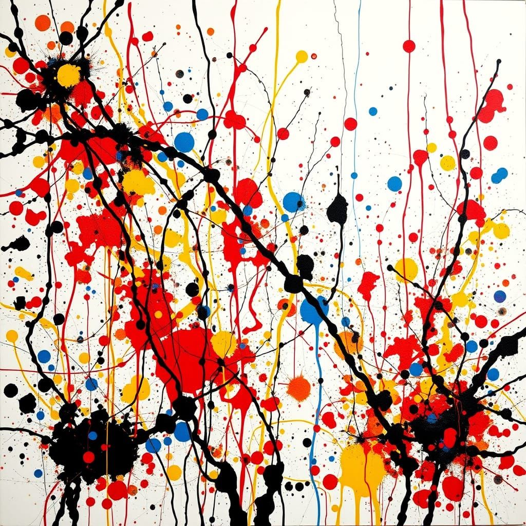 Abstract Expressionist Splatter Painting in Vibrant Hues